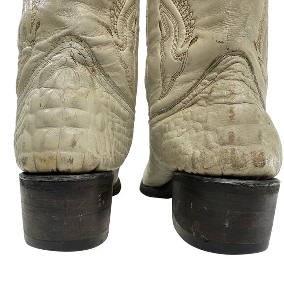 Denver Western Cowboy Boots Women Size 9 Embroidered Alligator Cream Pointed - Picture 7 of 15